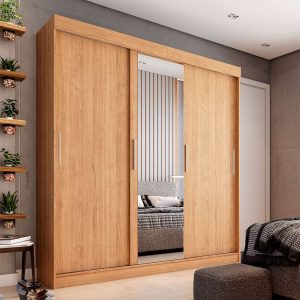 Guarda-Roupa Casal com Espelho Paris 3 pt 2 gv Naturale Marrom Claro